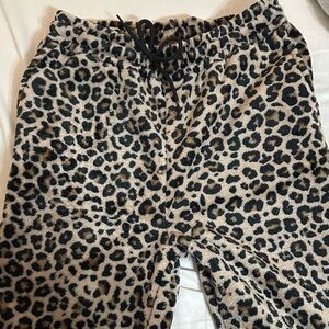 Leopard Print Cozy Lounge thick fleece pajama Pants - Drawstring Waist
